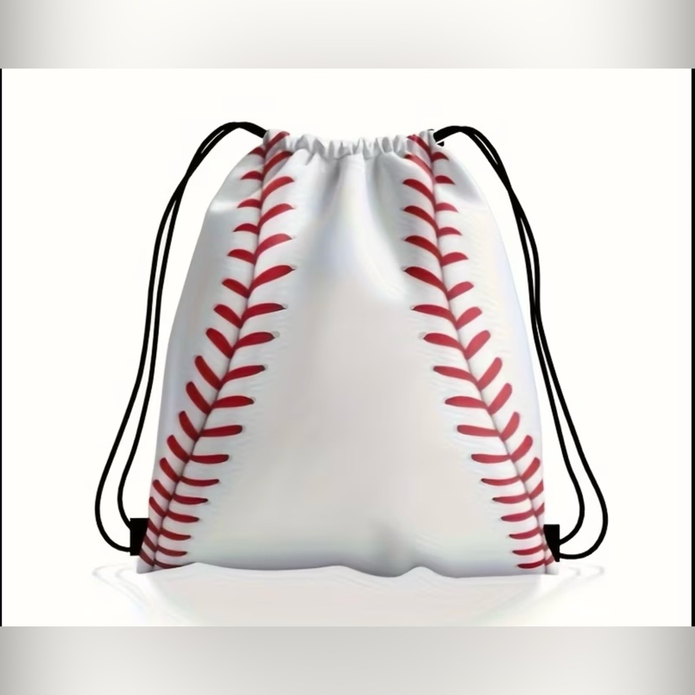 Baseball Stitch Drawstring Backpack - White & Red
